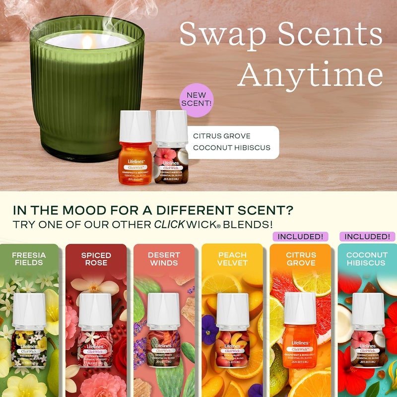 LifeLines Flameless Candle Aromatherapy Essential Oil Diffuser with 2 ClickWick Essential Oil Blends - Cordless & Waterless Diffuser for Home - Scented Electric Candles Blow Out Flame - Olive Jar - Image 4